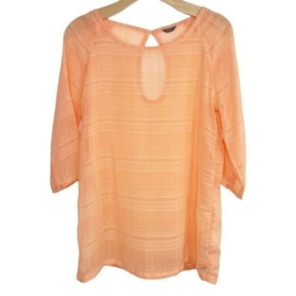 Merrell sheer orange keyhole back blouse shirt size medium